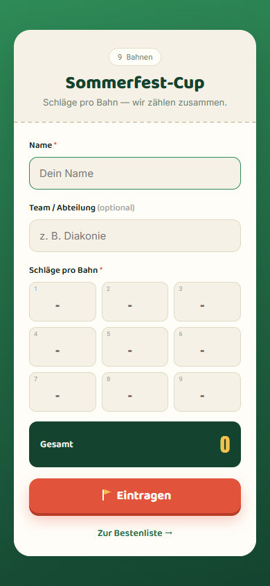 Score-Eingabe auf dem Handy